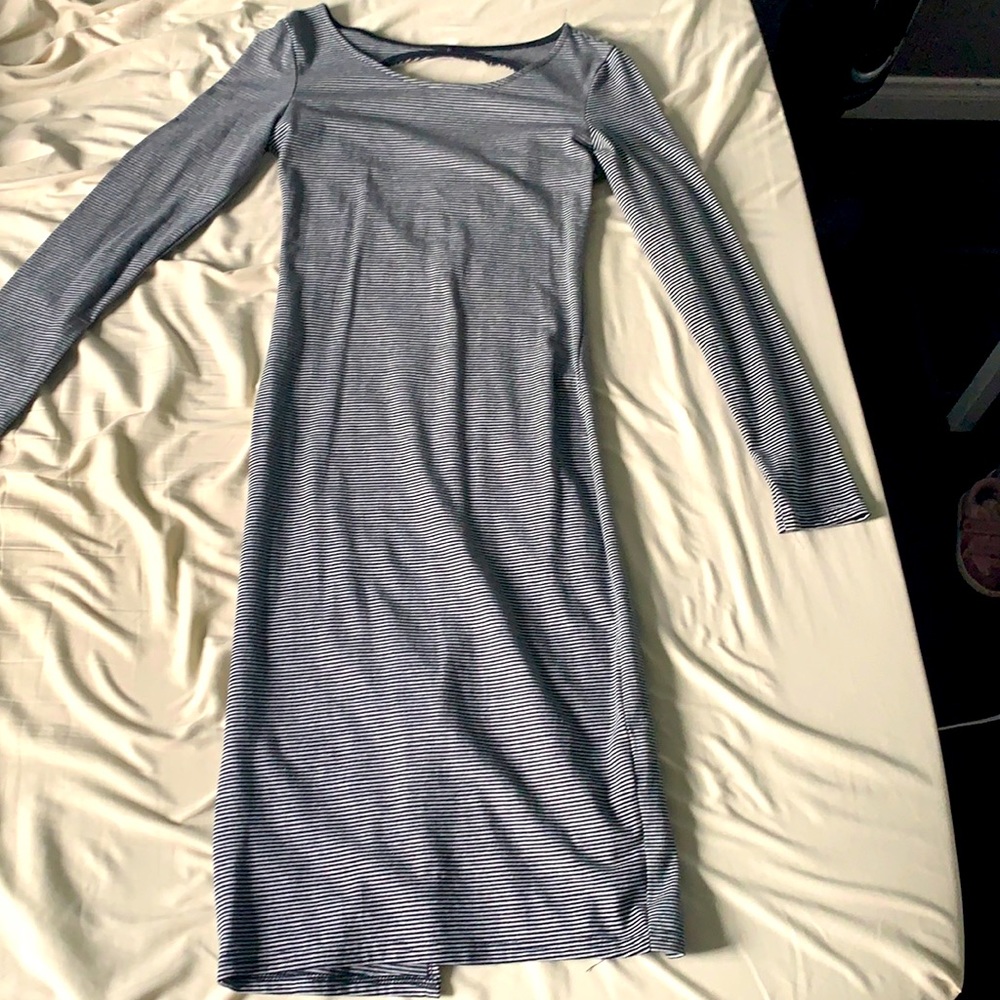 Striped stretch back slit dress